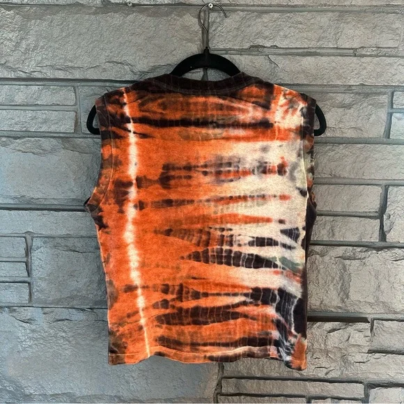 All Saints Vibrant Velvet Orange and Deep Purple Tie-Dye Muscle Tee - Picture 4 of 6